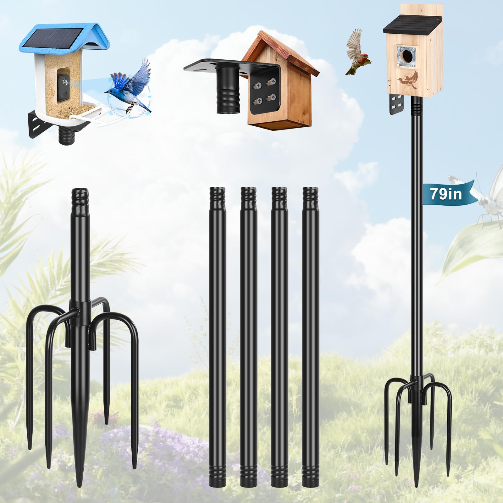 Gtongoko bird feeder pole 79-inch base assembly for stable outdoor mounting
