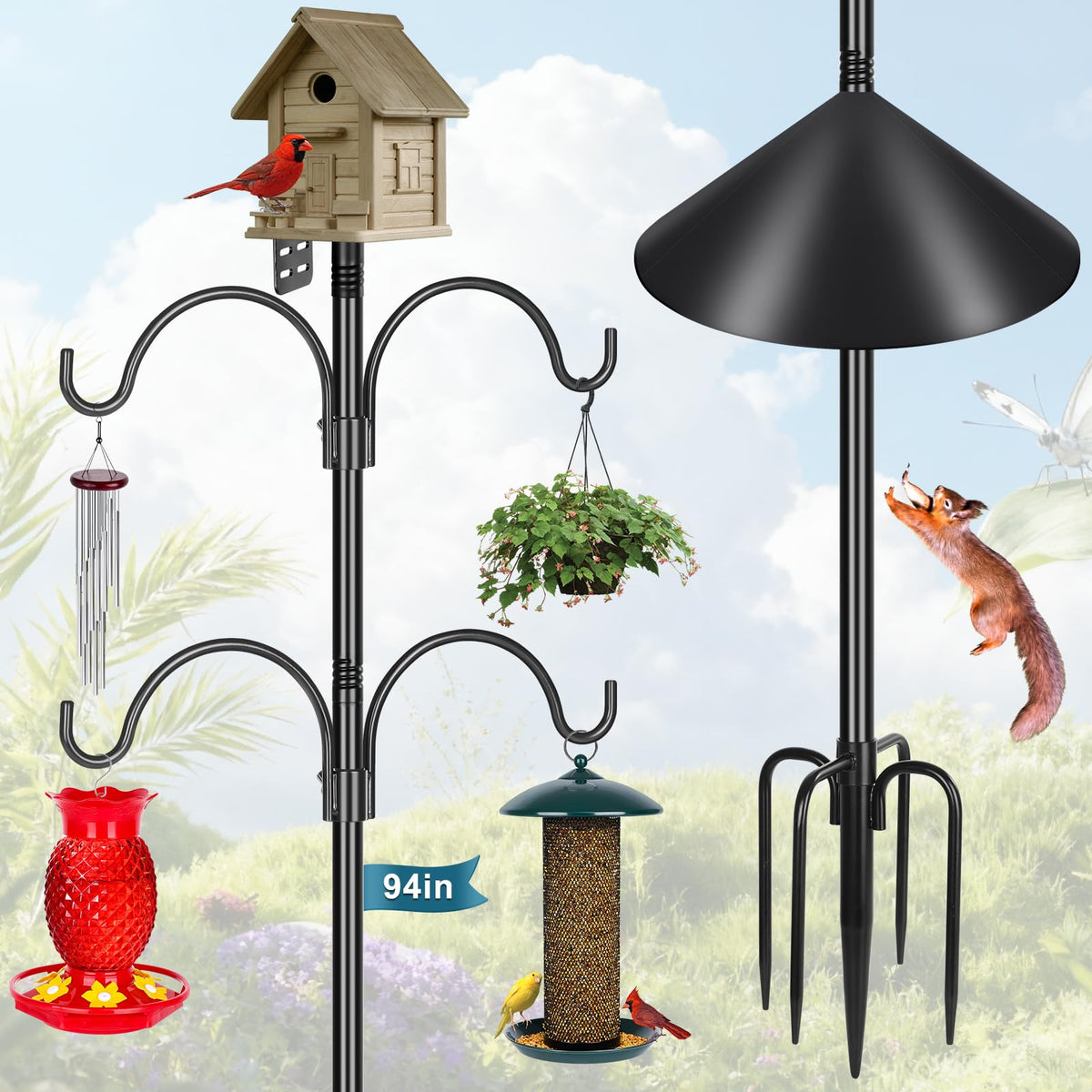 Gtongoko bird feeder pole with 94-inch base for tall, stable outdoor setup.
