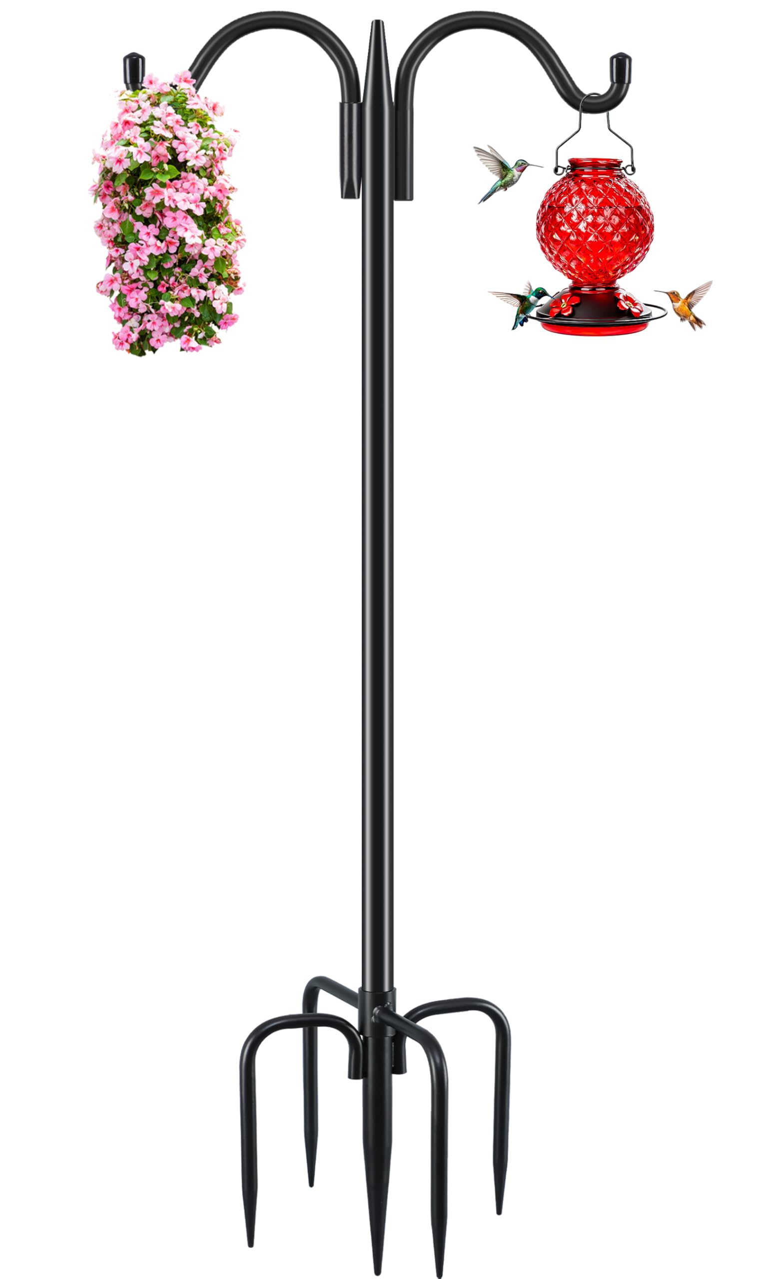 Gtongoko double shepherds hook outdoor stand for bird feeders and garden decor.