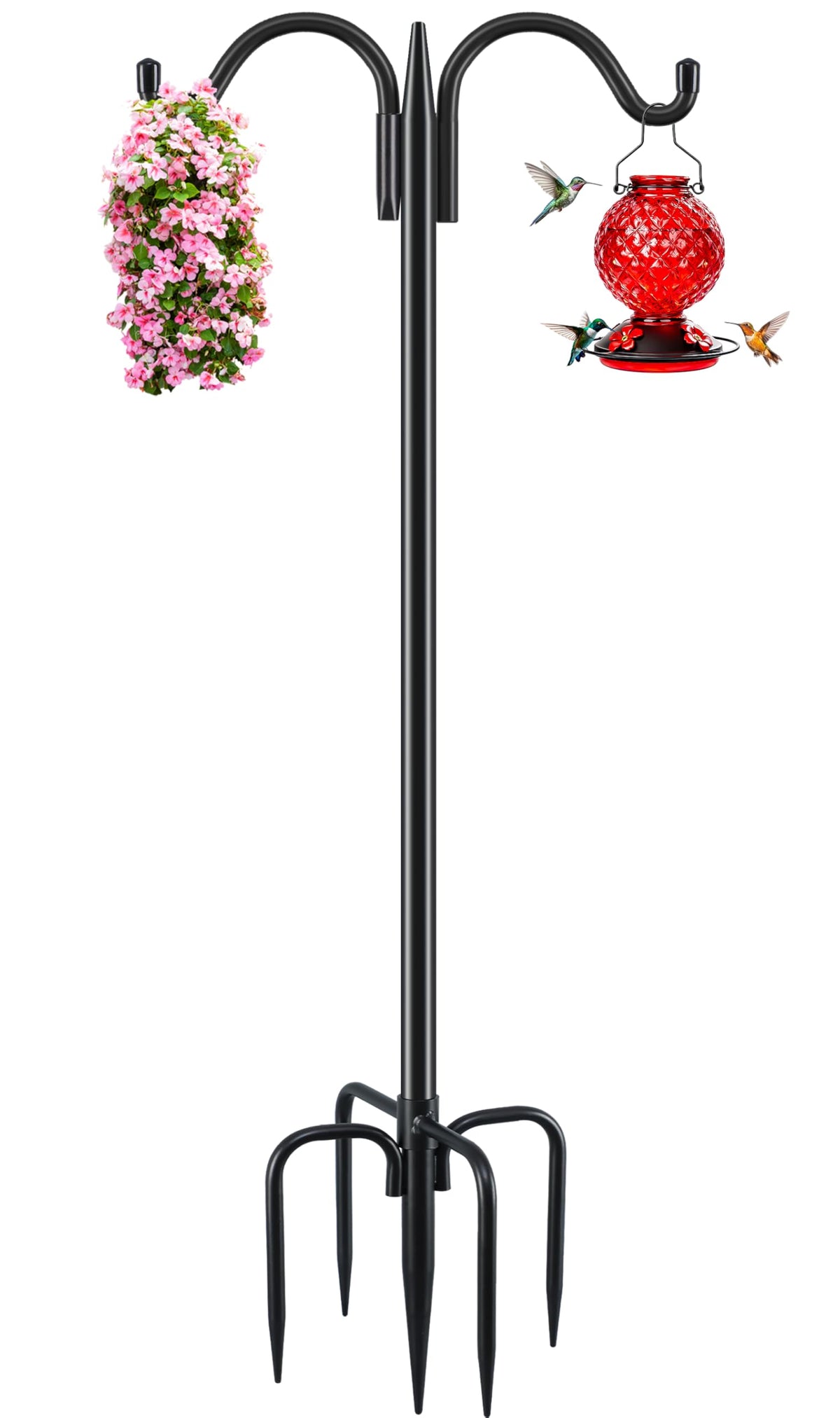 Gtongoko double shepherds hook outdoor stand for bird feeders and garden decor.