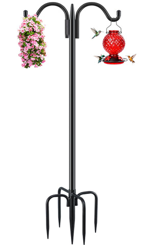 Gtongoko double shepherds hook outdoor stand for bird feeders and garden decor.