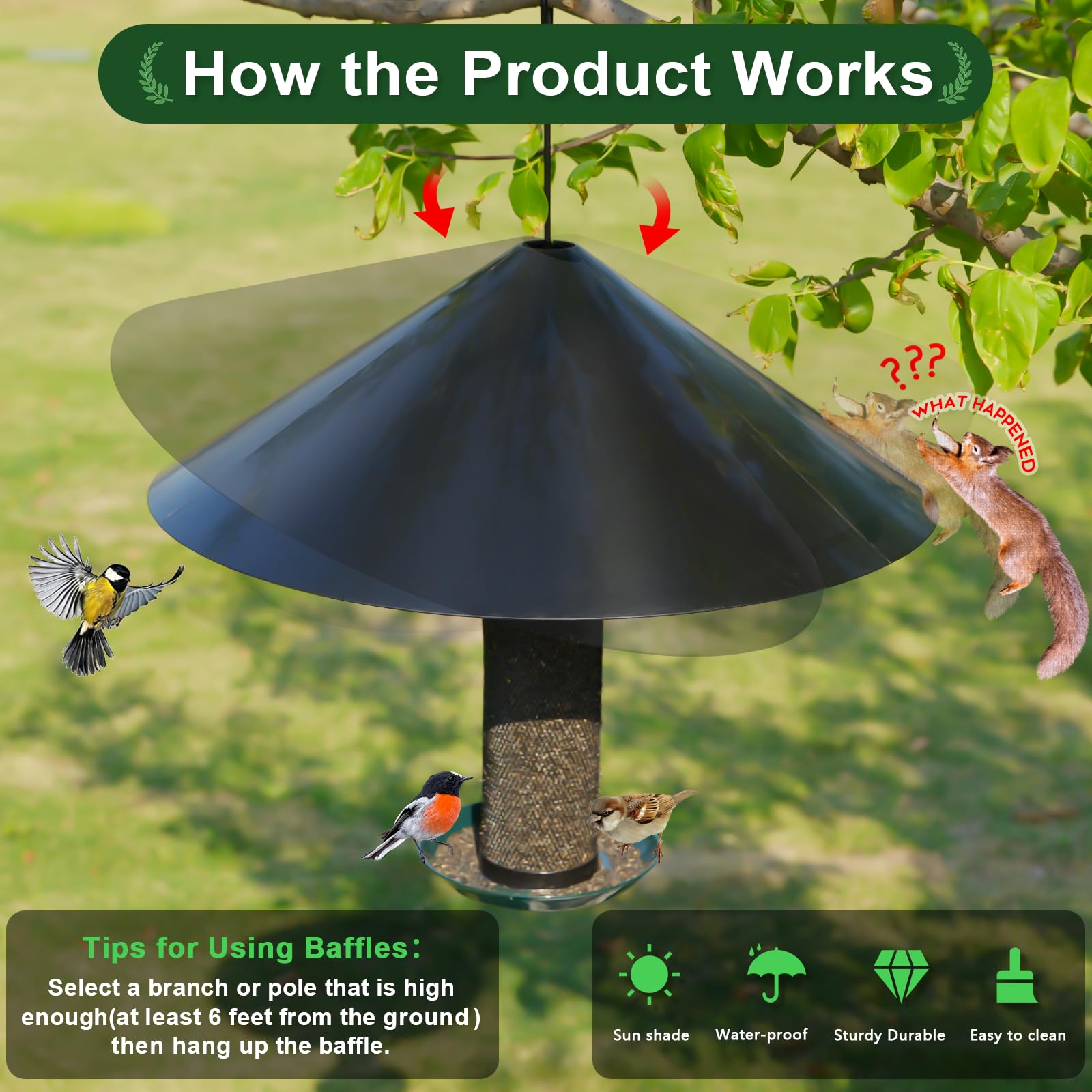 Gtongoko easy-clean surface keeps the bird feeding area tidy.