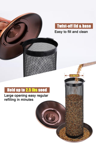 Gtongoko feeder shows drain holes to keep seed dry and fresh