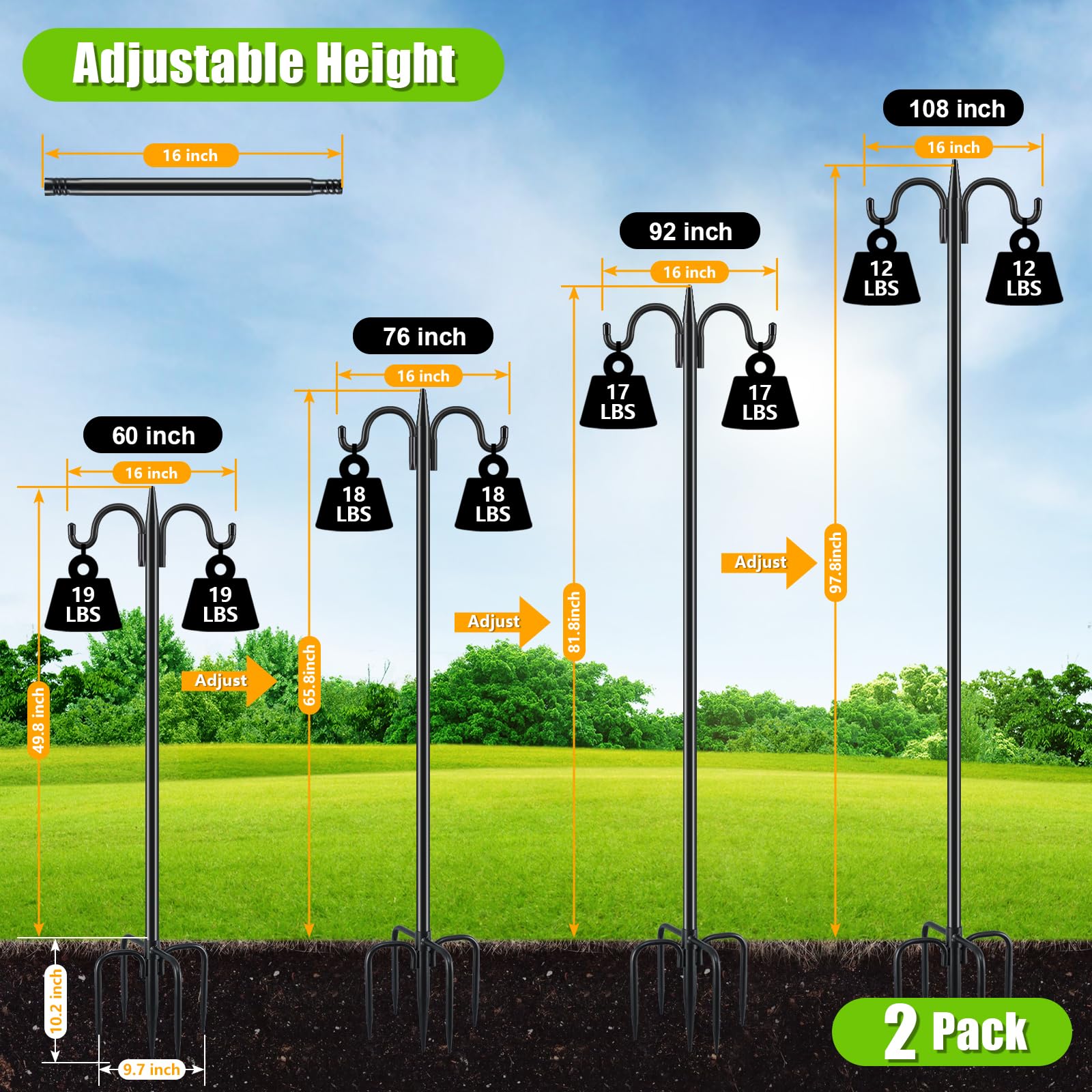 Gtongoko height adjustable sections showing 15.5-inch increments.