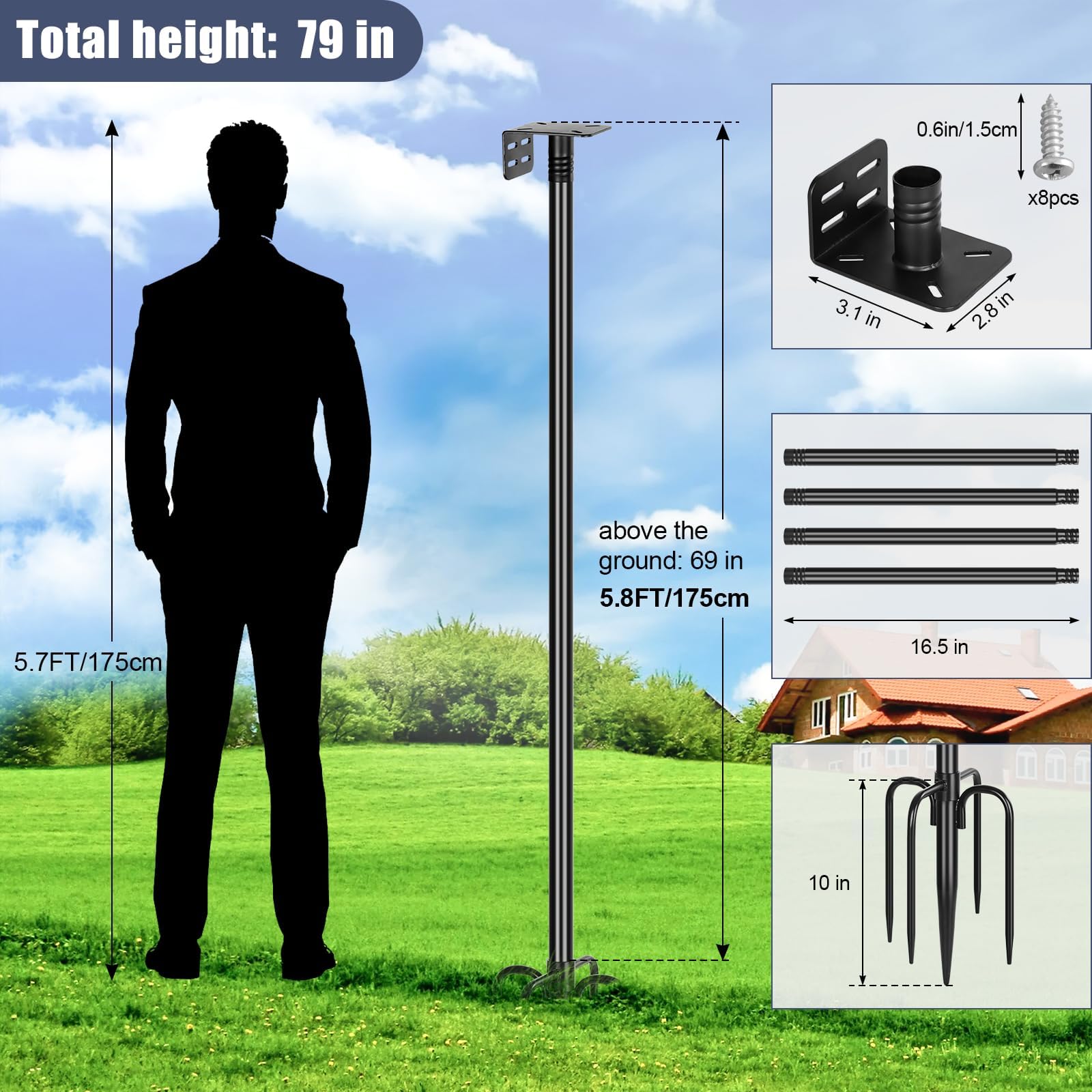 Gtongoko outdoor black rust-resistant pole for durable year-round use.