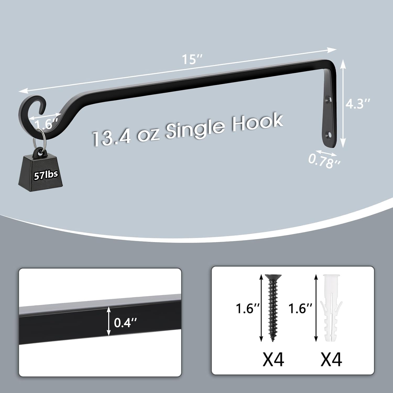 Gtongoko outdoor metal plant hook 15in, corrosion-resistant for garden walls and patios.