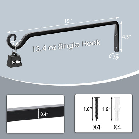 Gtongoko outdoor metal plant hook 15in, corrosion-resistant for garden walls and patios.