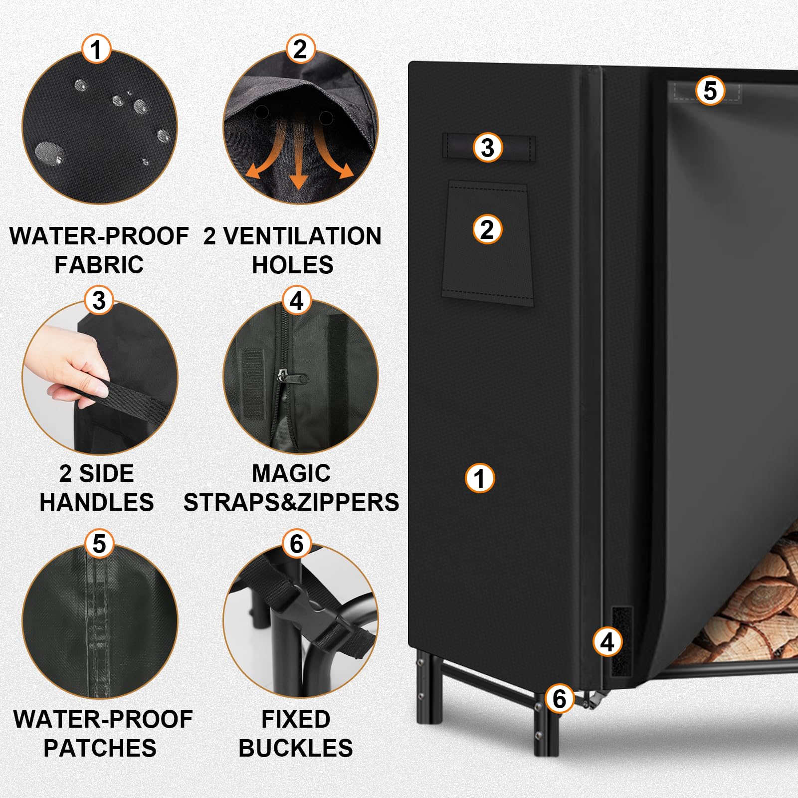 Gtongoko 600D Oxford cover provides waterproof protection for stored firewood.