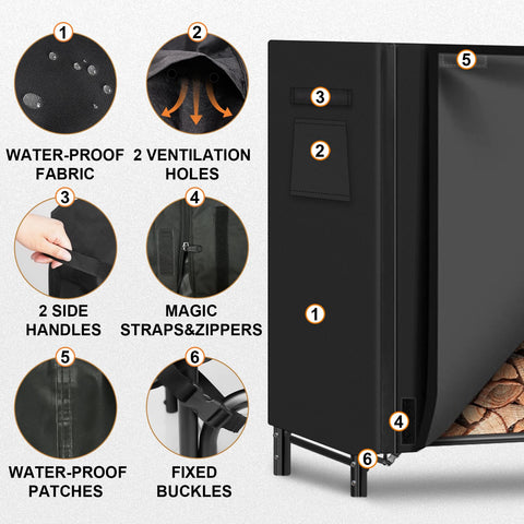 Gtongoko 600D Oxford cover provides waterproof protection for stored firewood.
