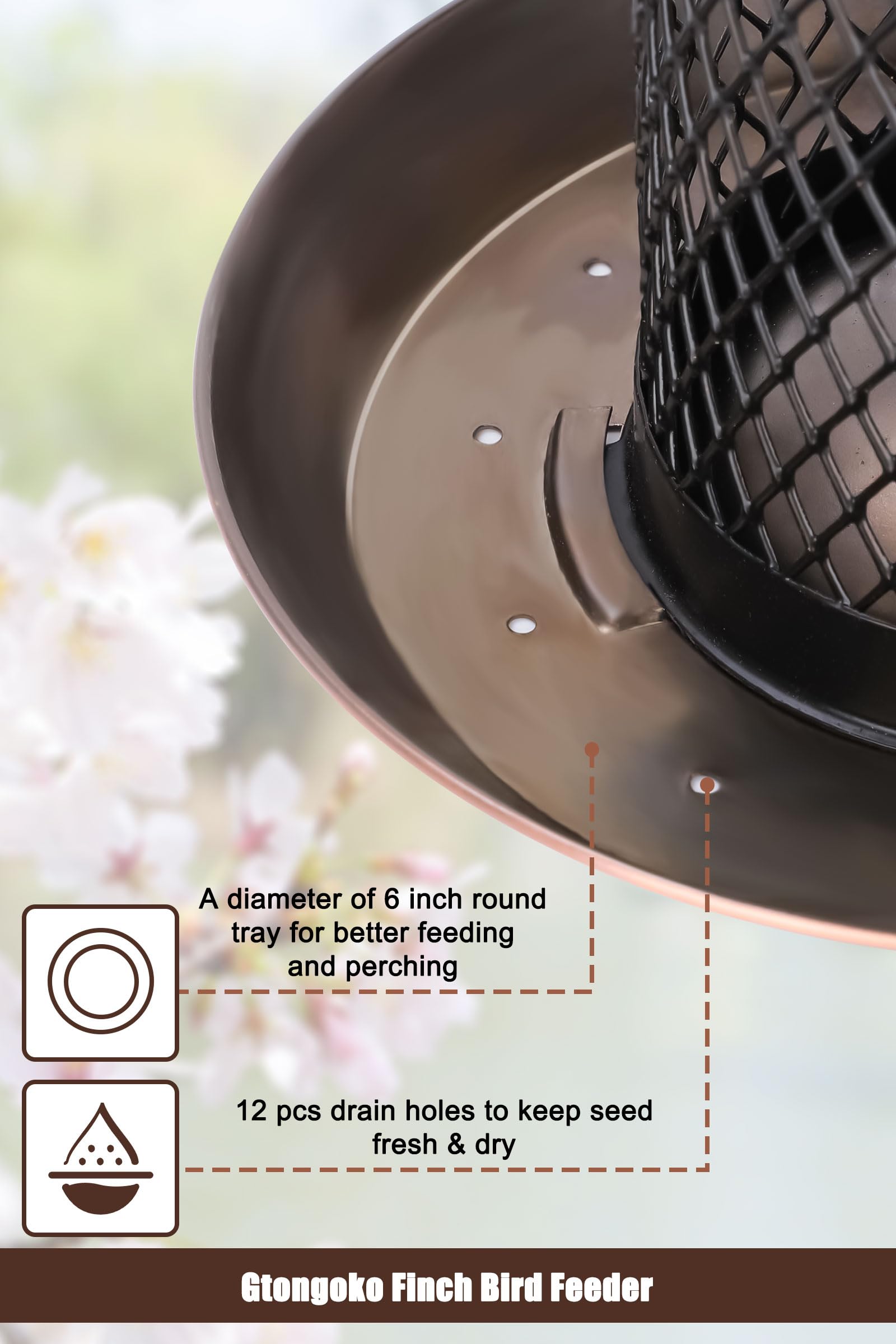 Gtongoko 6-inch round tray provides perch and promotes comfortable feeding.