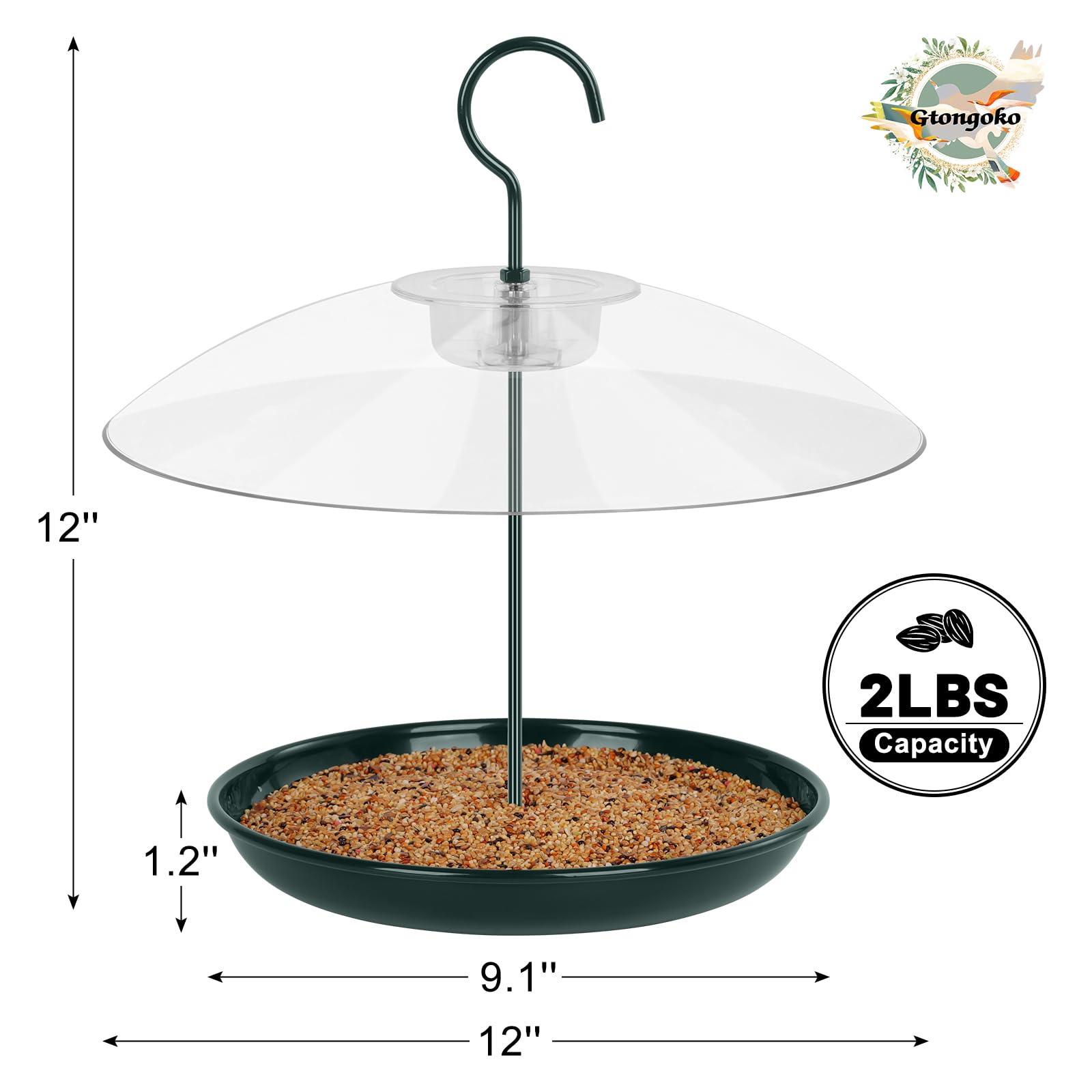 Gtongoko feeder with squirrel-resistant tray to keep seeds safe outdoors