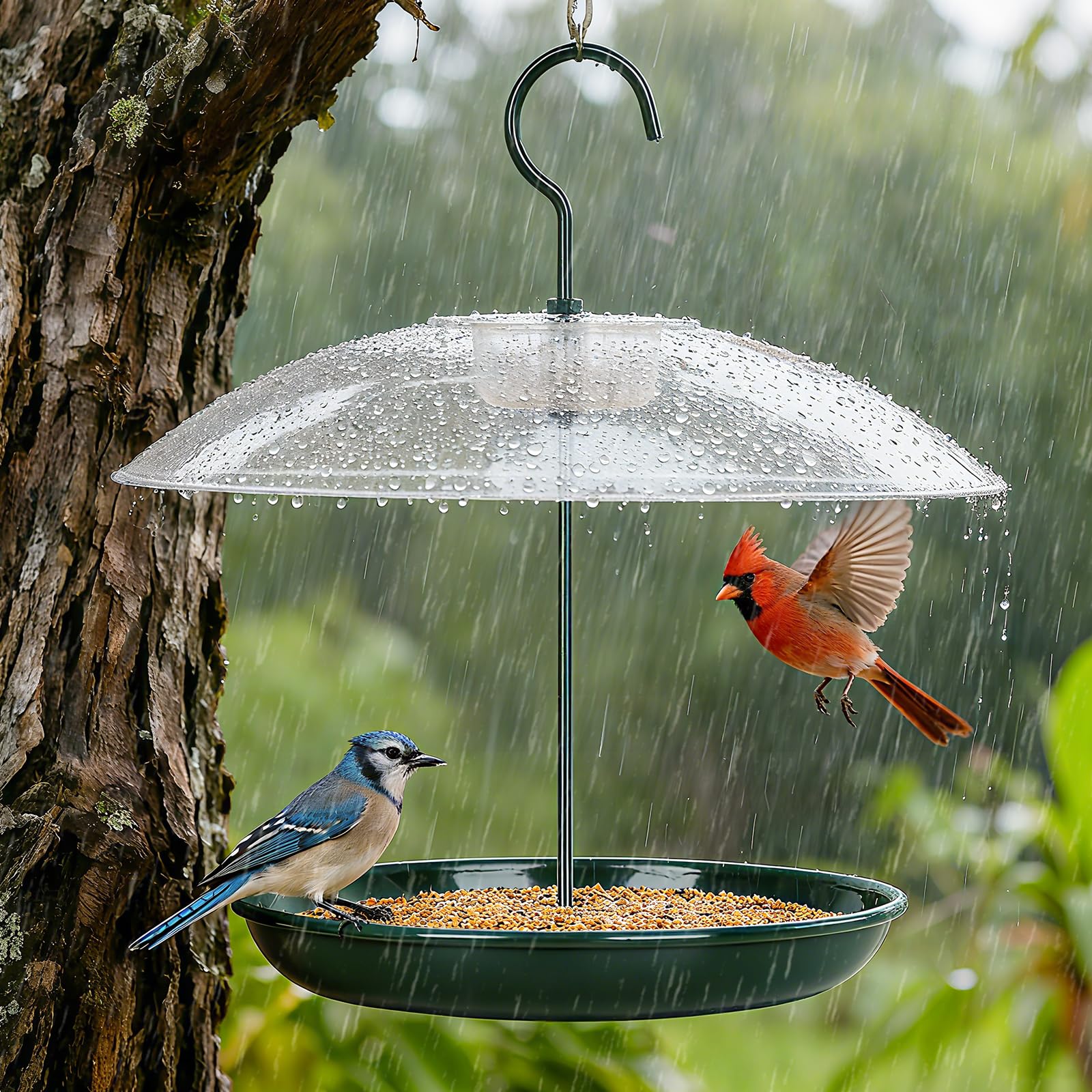 Gtongoko feeder featuring weatherproof dome shielding seeds in rain or snow