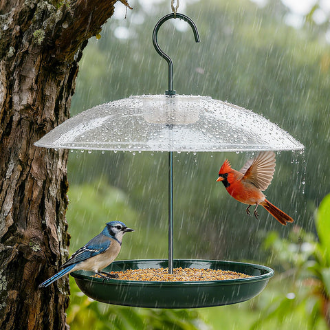 Gtongoko feeder featuring weatherproof dome shielding seeds in rain or snow