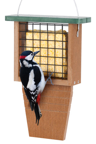Gtongoko recycled plastic suet feeder outdoors, durable and weather-resistant.