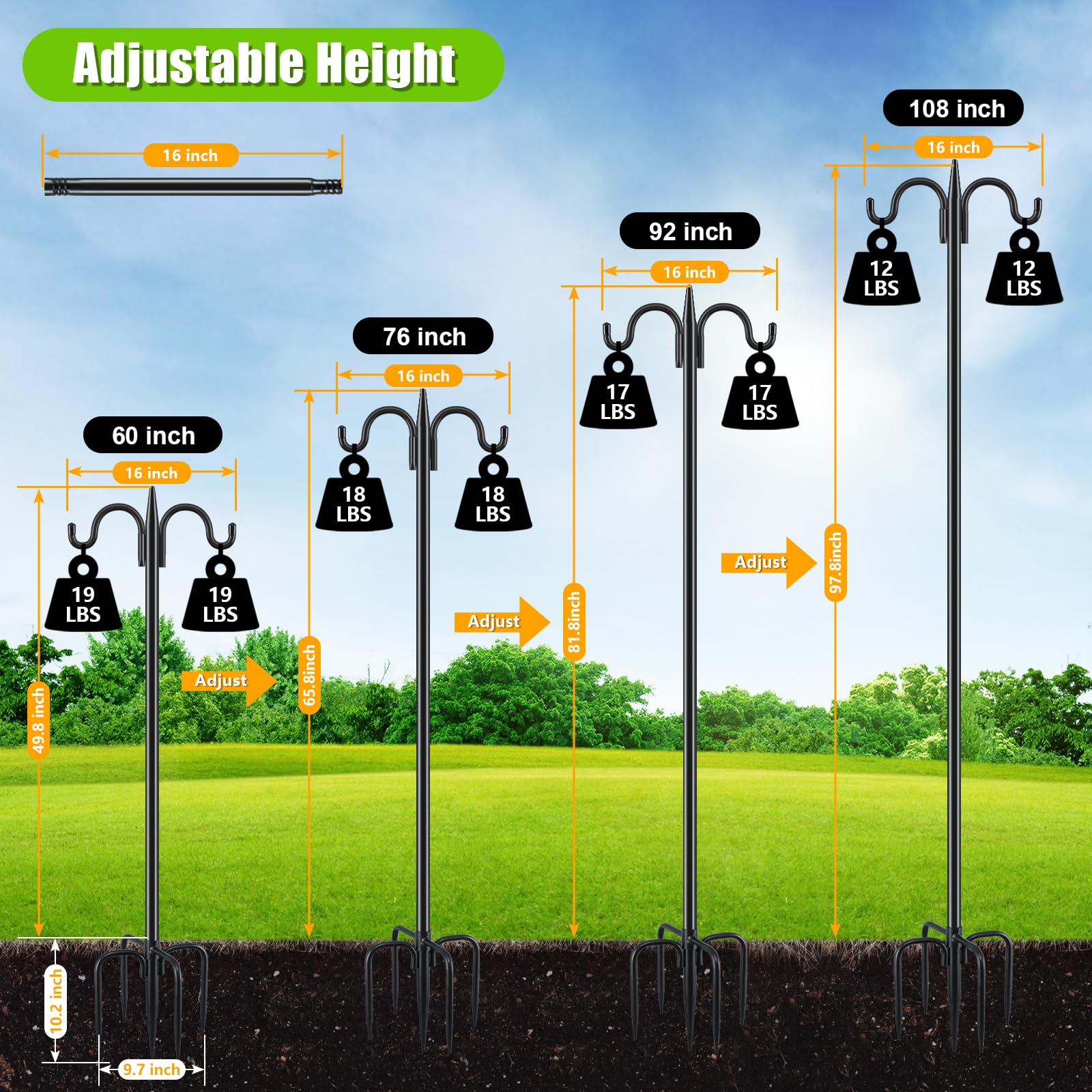 Gtongoko five-prong base shepherd hook anchored firmly for stable outdoor use.