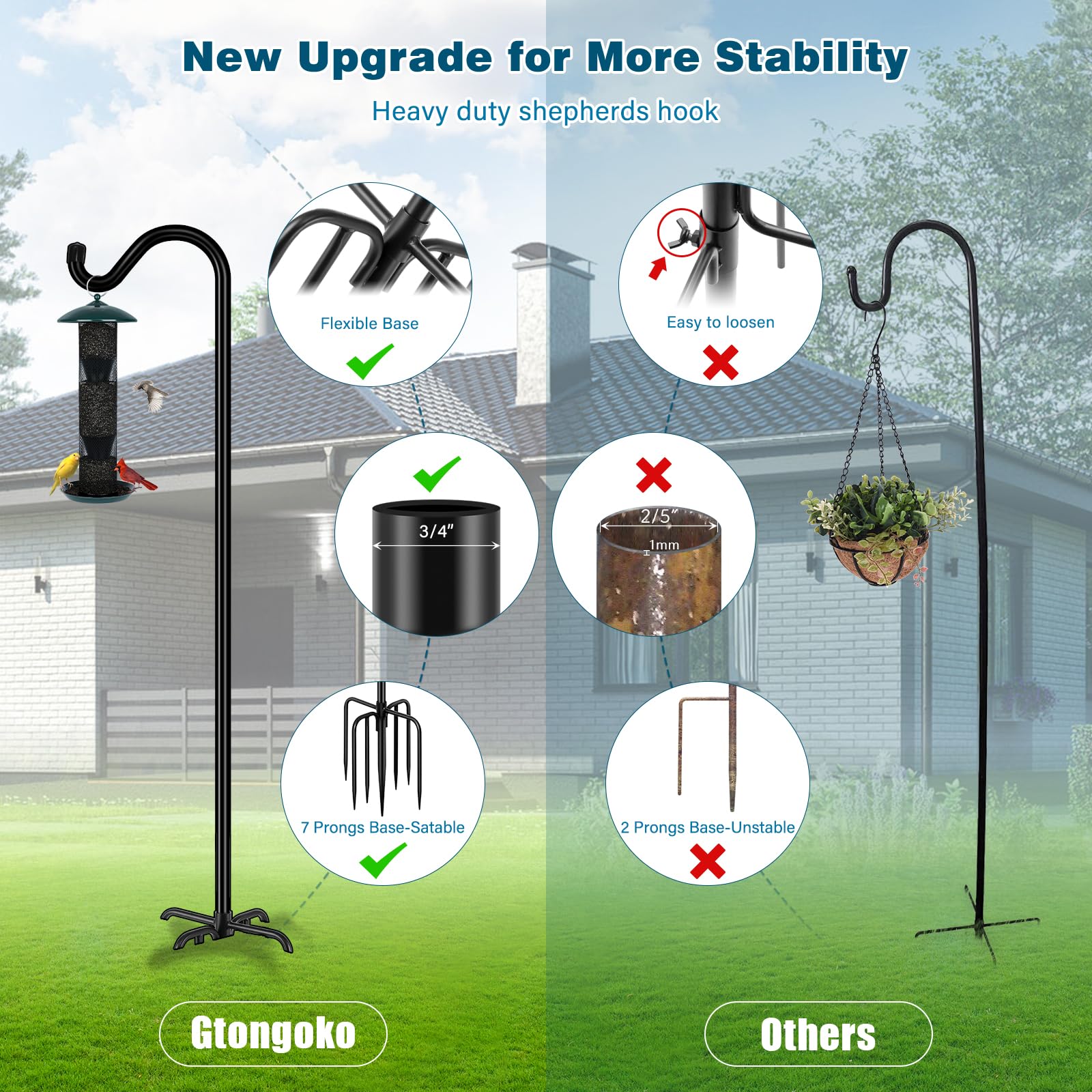 Gtongoko shepherds hook with rust-resistant coating for outdoor longevity