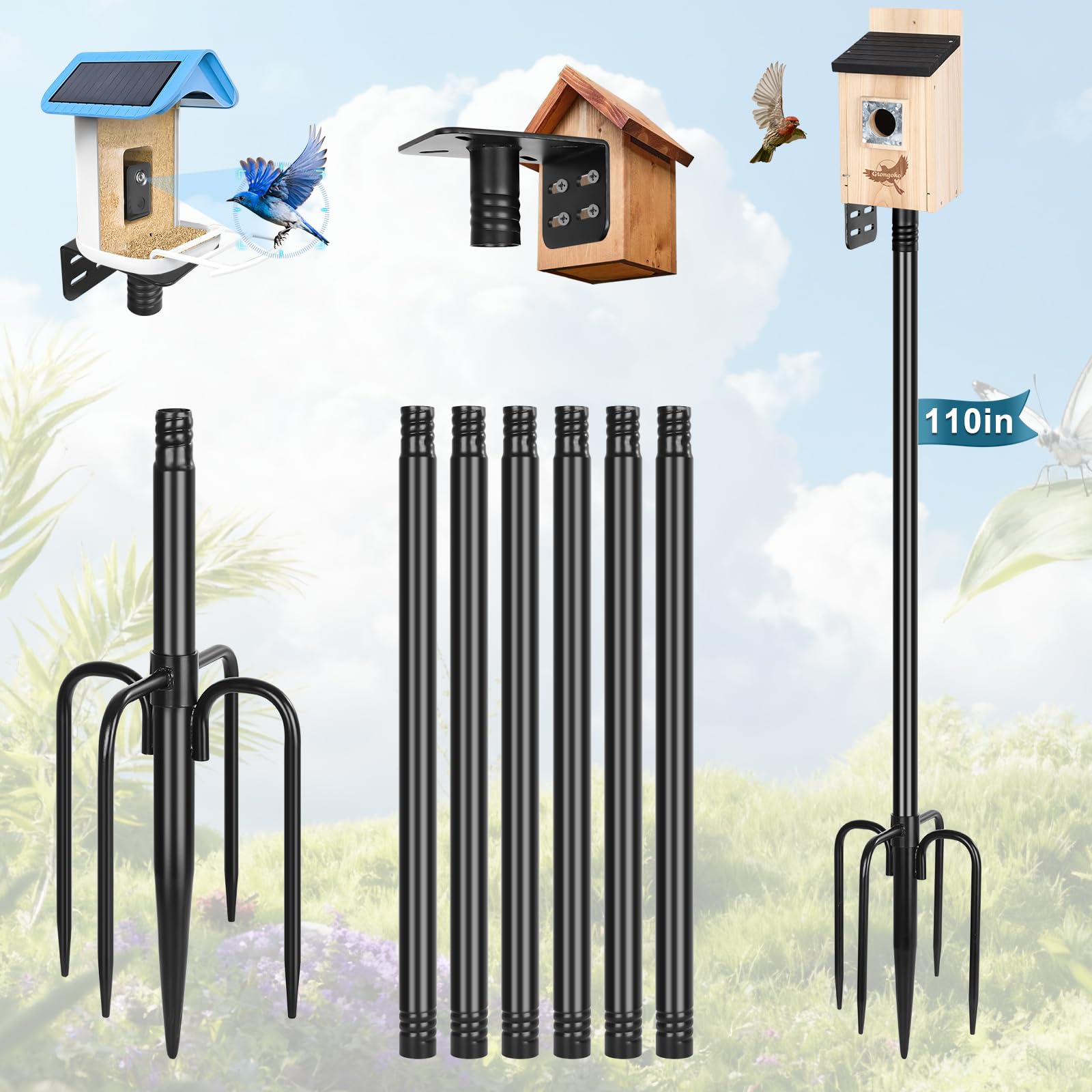 Gtongoko smart bird feeder pole 110-inch base provides stable outdoor mounting