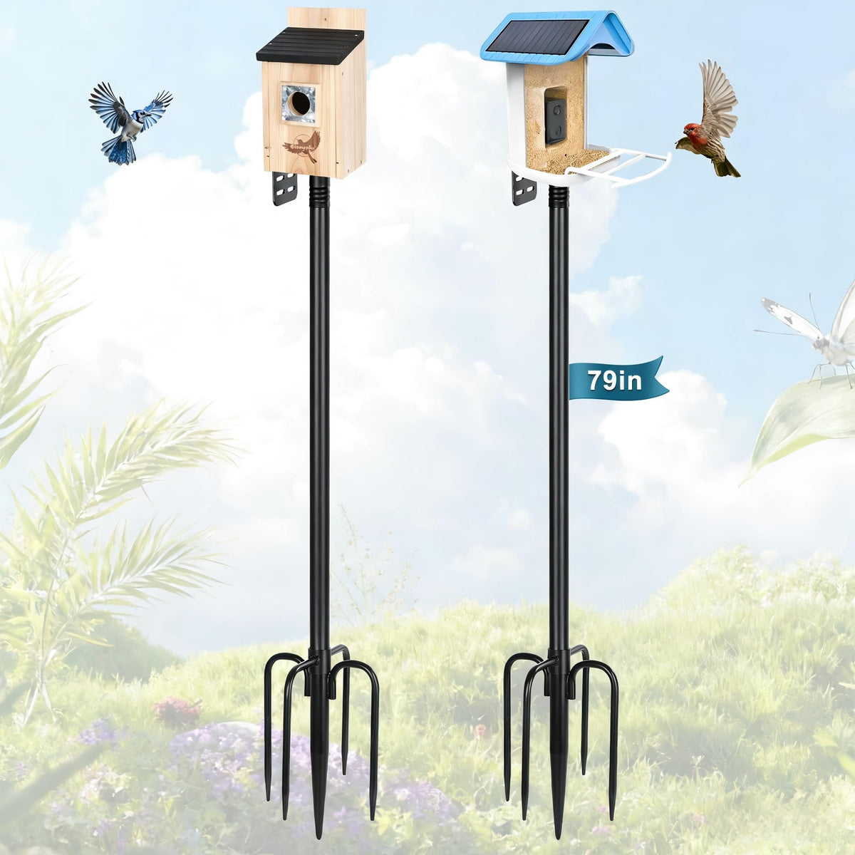 Gtongoko smart bird feeder pole 79-inch height for elevated backyard viewing.