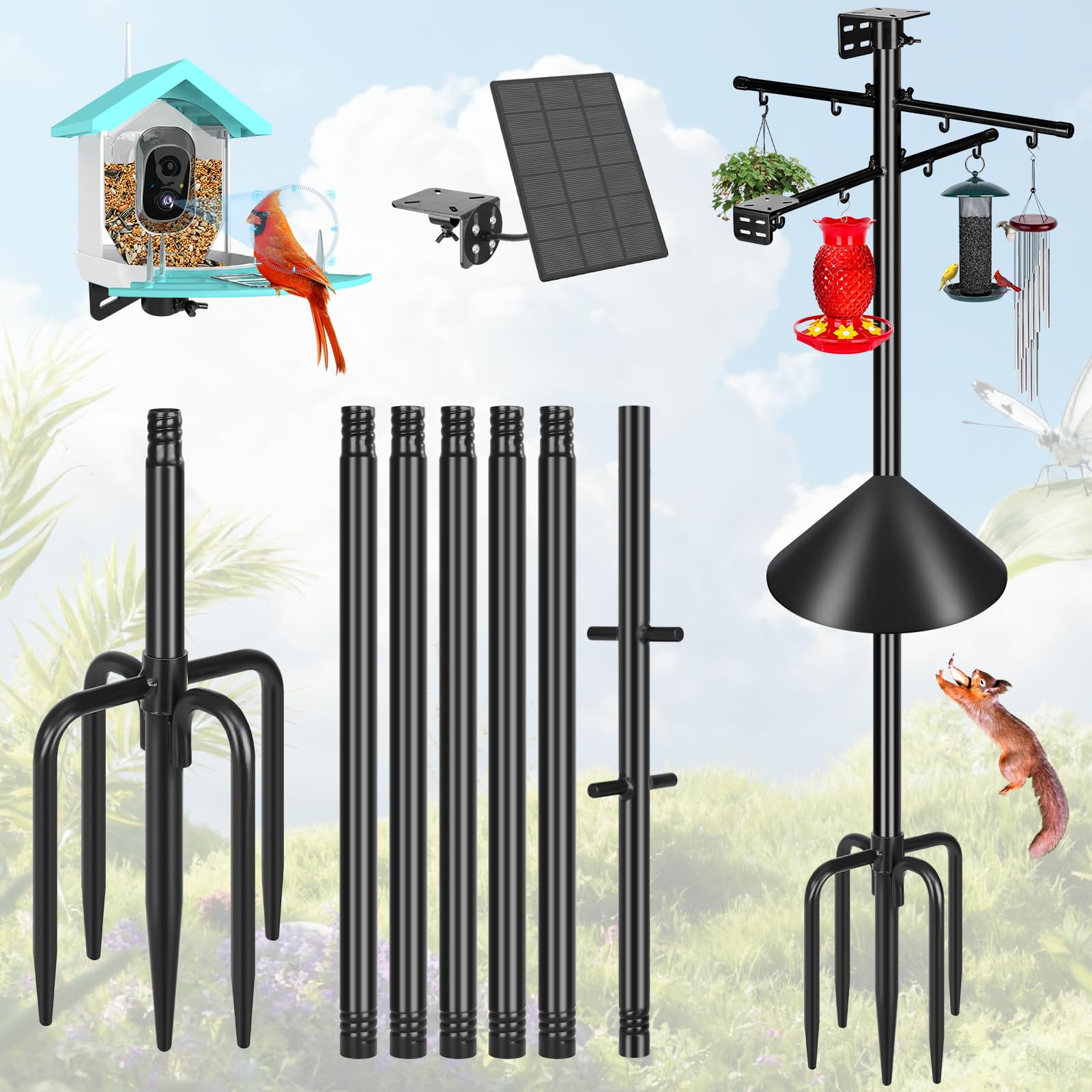 Gtongoko squirrel-proof pole base and five-prong mount for stability