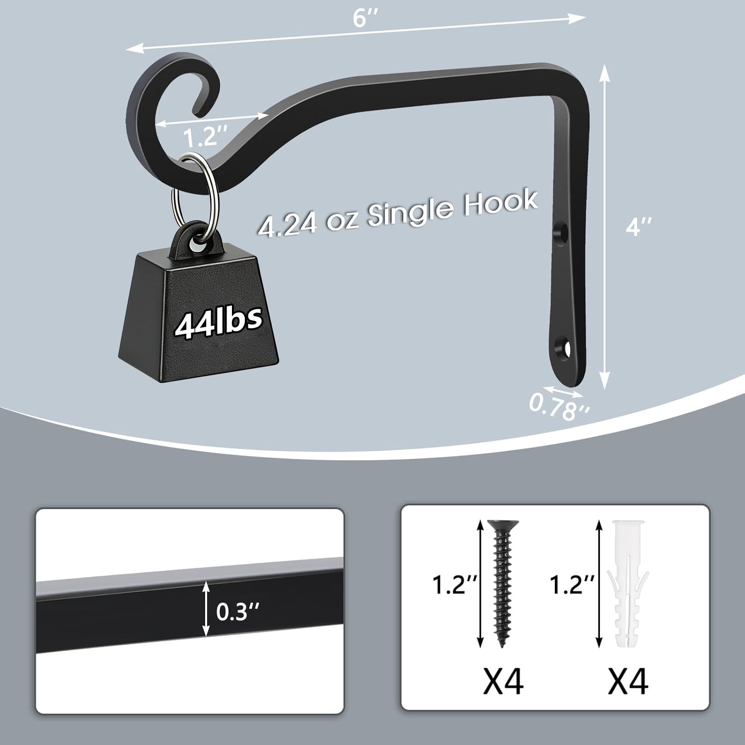 Gtongoko wall-mount plant hanger black on wooden fence.