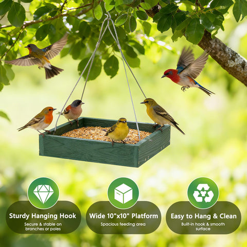 Gtongoko WPC platform bird feeder metal mesh bottom improves drainage and keeps seeds dry