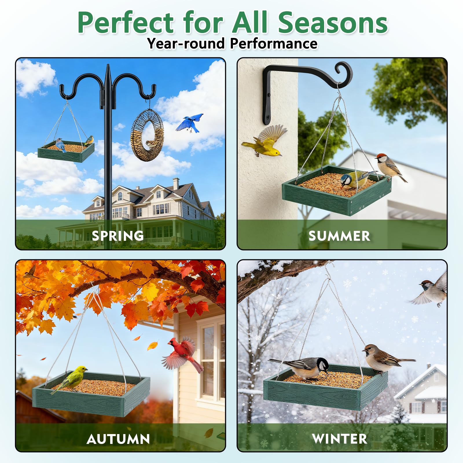 Gtongoko WPC platform bird feeder attracts cardinals and finches in a backyard setting