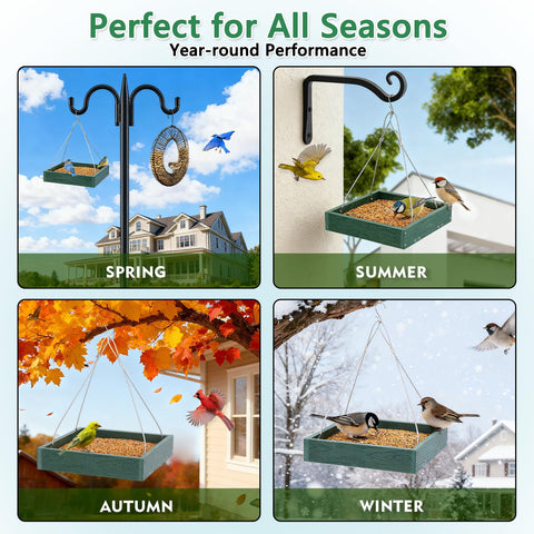 Gtongoko WPC platform bird feeder attracts cardinals and finches in a backyard setting