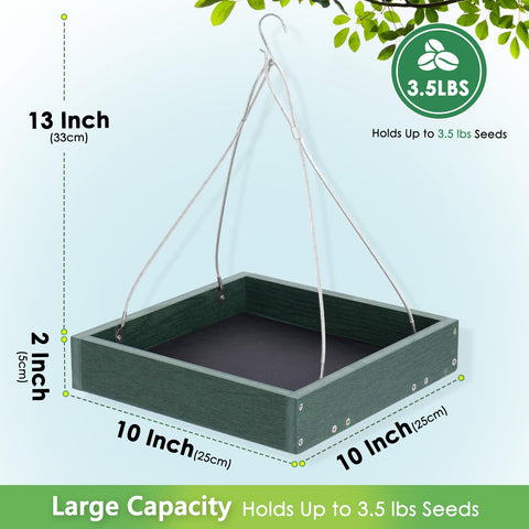 Gtongoko WPC platform bird feeder tray close up showing spacious 10x10 inch feeding area