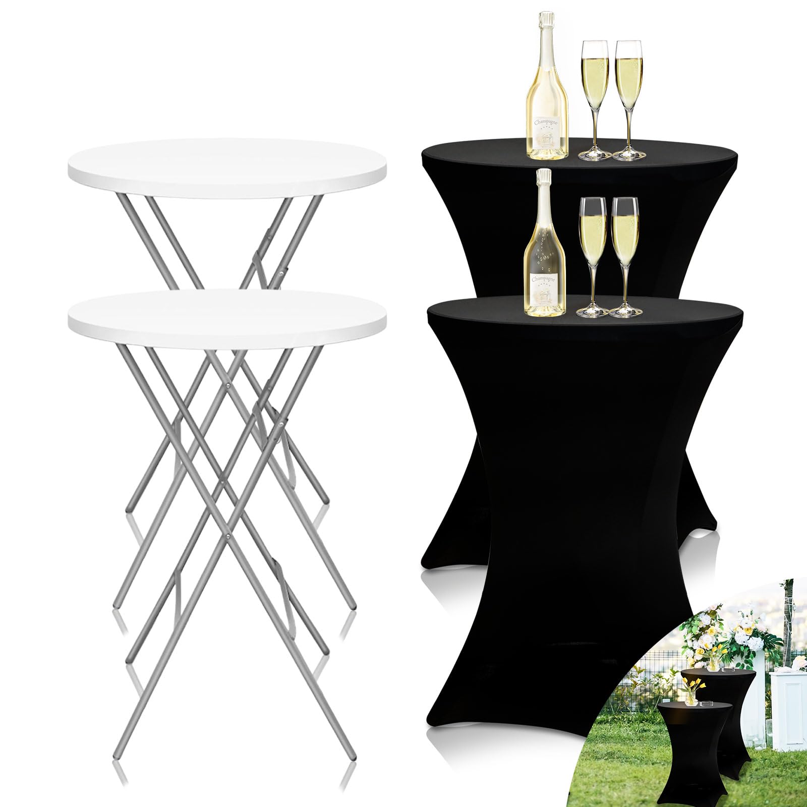 GUAGUA 32-inch round folding high-top table in white for versatile gatherings.