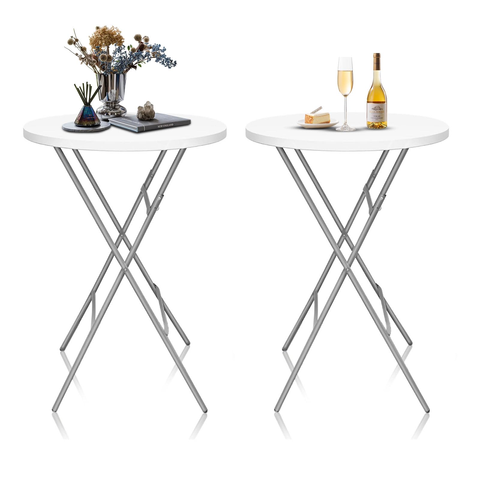 GUAGUA 32-inch round folding table, white, top view for compact party setups.