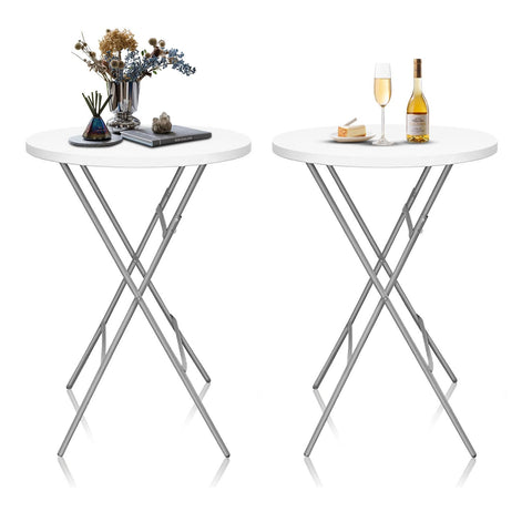 GUAGUA 32-inch round folding table, white, top view for compact party setups.