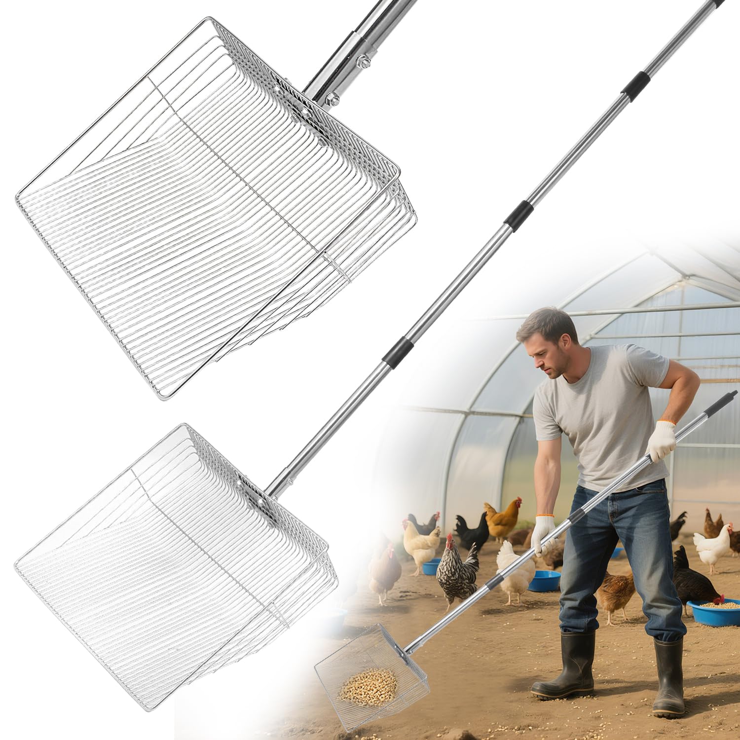 GuanBoXin 12in chicken poop scooper head for fast coop cleanup