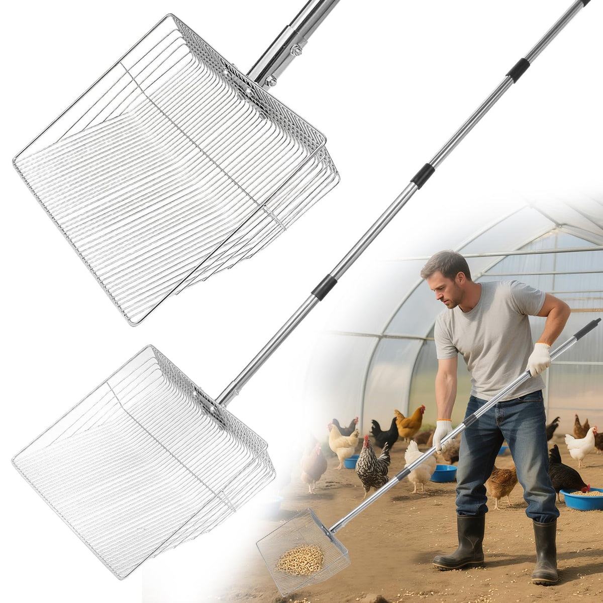 GuanBoXin 12in chicken poop scooper head for fast coop cleanup