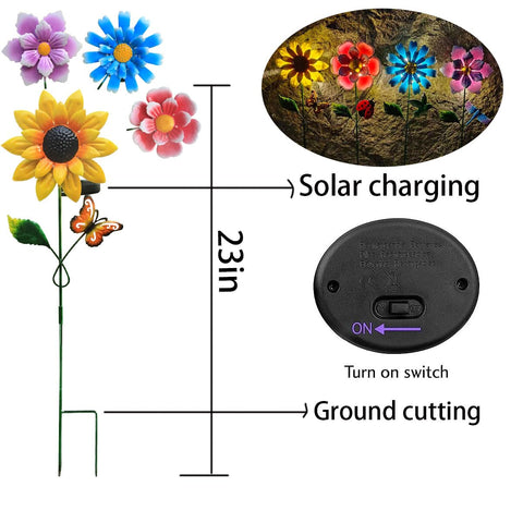 Guanfu solar flower stake with bee detail provides soft garden illumination