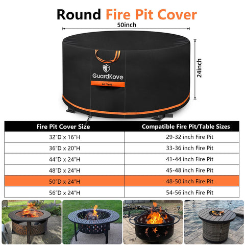 GuardKove round fire pit cover with drawstring for a tight fit.