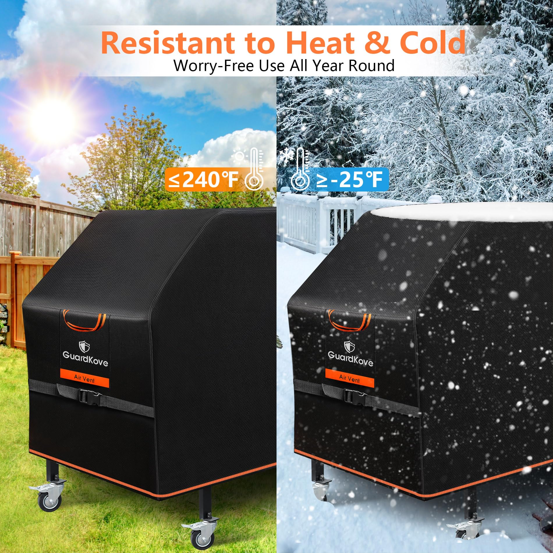 GuardKove stylish orange accent adds modern appeal to outdoor grilling.