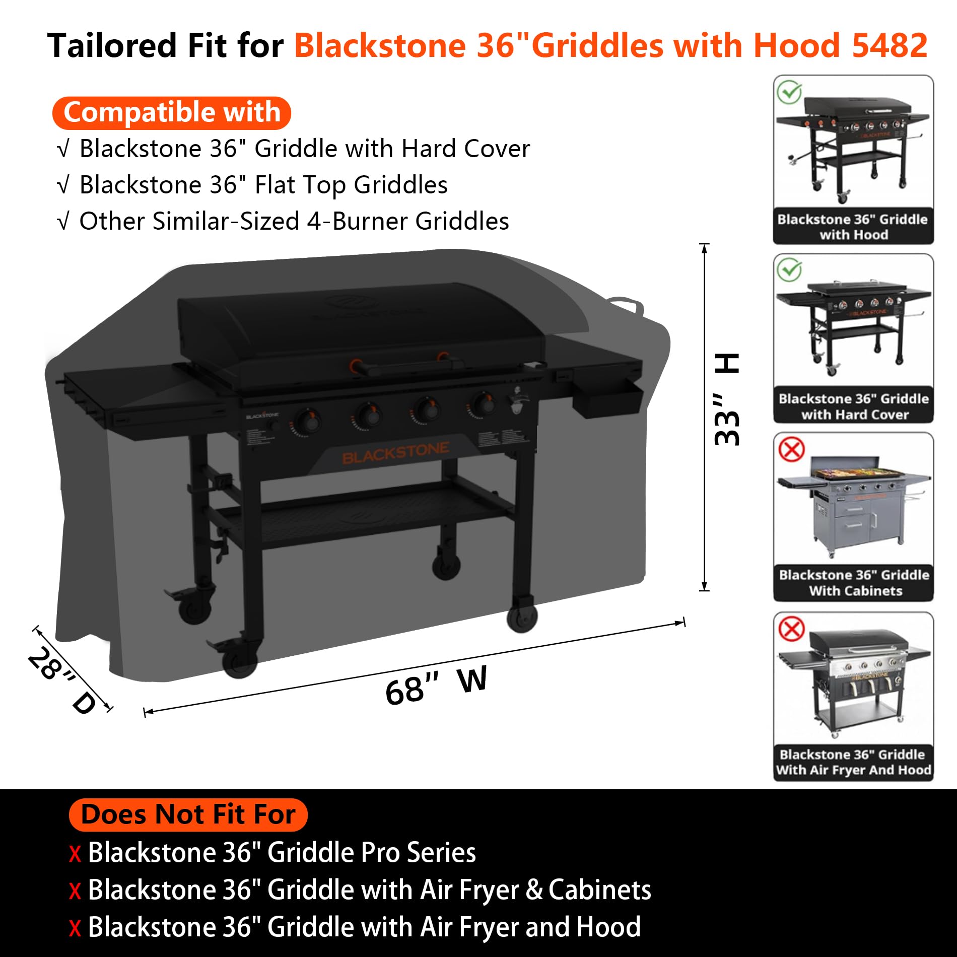 GuardKove 1000D tear-resistant fabric shields the grill from outdoor wear.