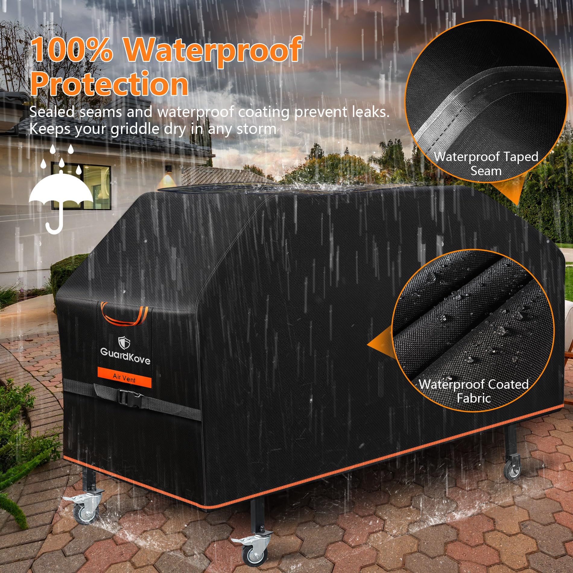 GuardKove waterproof layer keeps your grill dry during rain.
