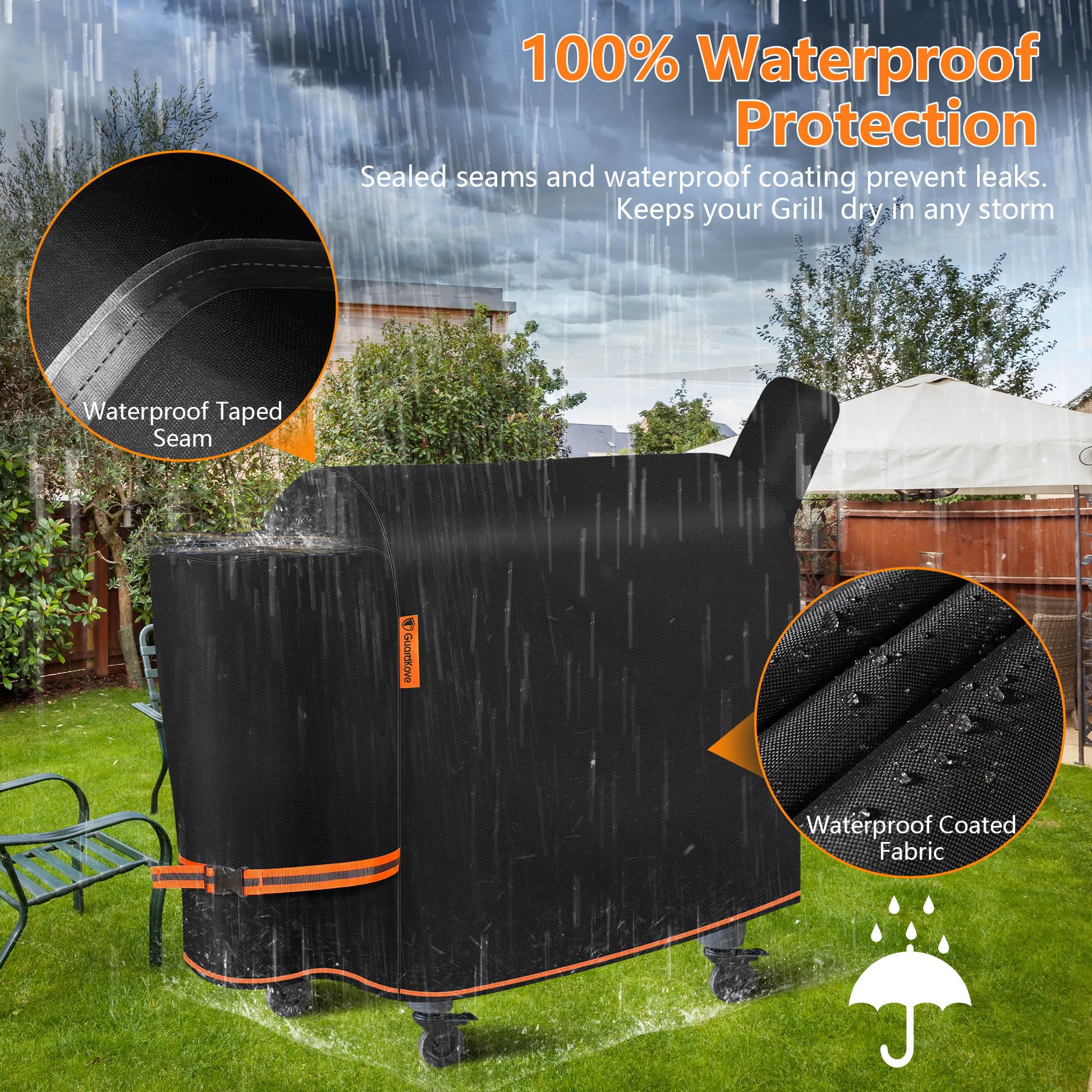 GuardKove waterproof layers prevent moisture buildup on the grill.