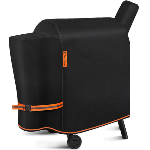 GuardKove pellet grill cover protecting Traeger Pro 22 from rain and sun with a snug fit