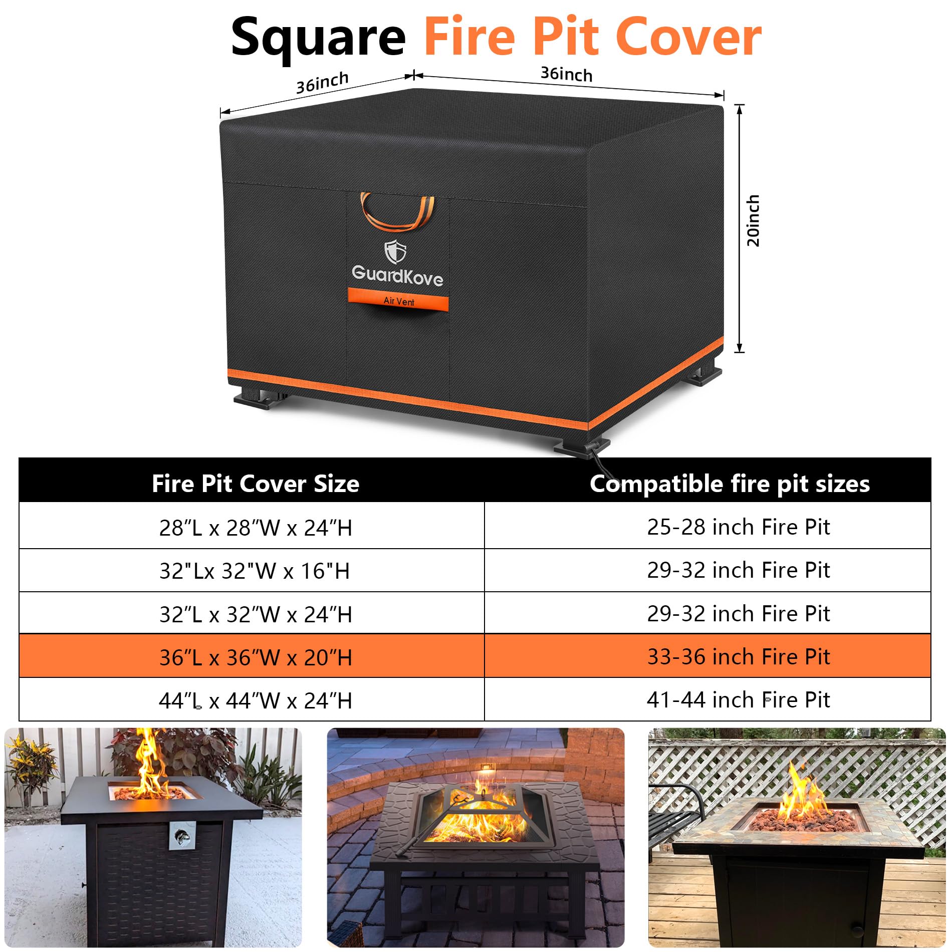 GuardKove waterproof fire pit cover uses inner coating to keep your pit dry and rust-free.