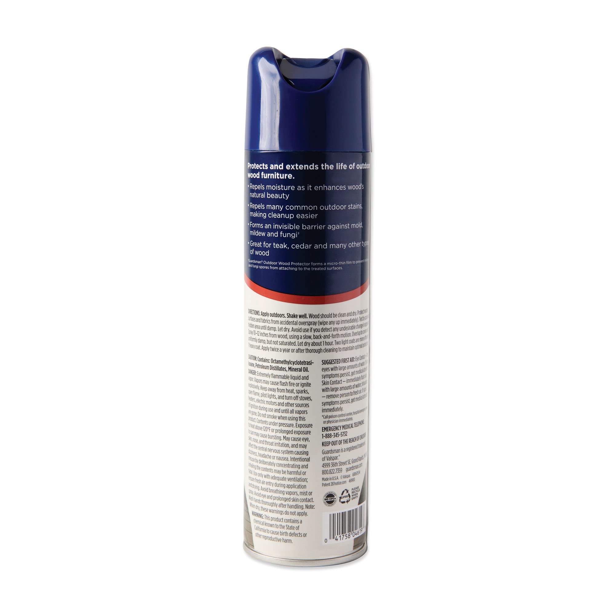 Guardsman Weather Defense on finished wood surface enhances grain and resists stains for outdoor furniture.