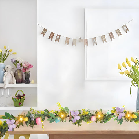Gudegou faux greenery garland suitable for indoor and outdoor summer decor.