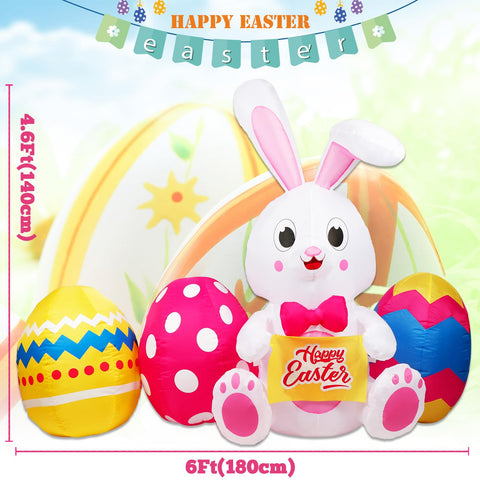 GUDELAK outdoor Easter decor large bunny with eggs inflates quickly for yard