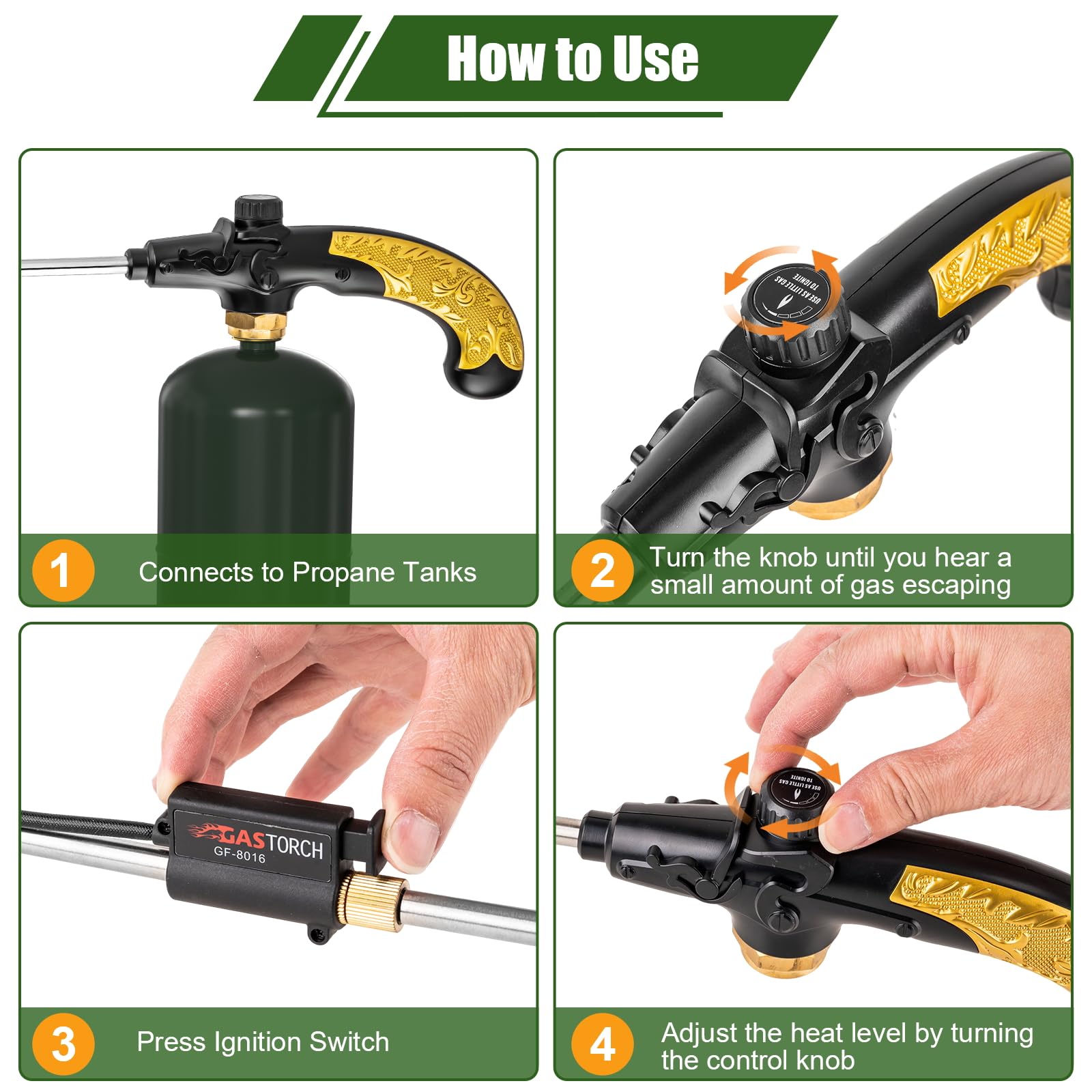 Versatile flame torch handles weed burning, thawing, and heating jobs.