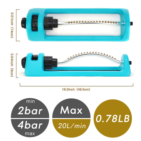 GUDWING oscillating sprinkler shows wide-area coverage for 3600 sq ft.