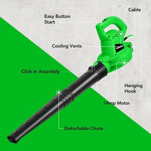 GUEDE Electric Leaf Blower debris-ejection demonstrates strong airflow for fast results.