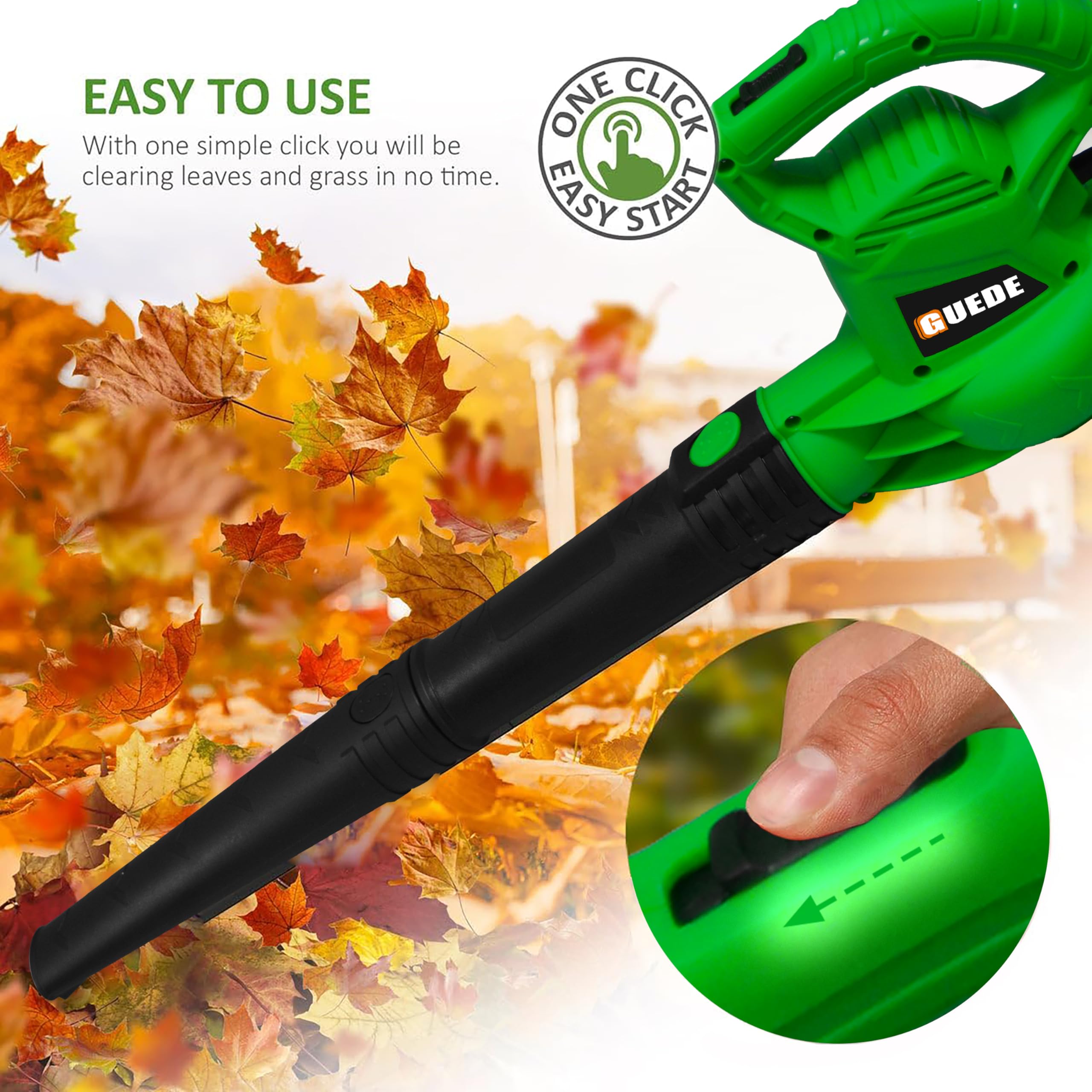 GUEDE Electric Leaf Blower packaging-box displays contents clearly.