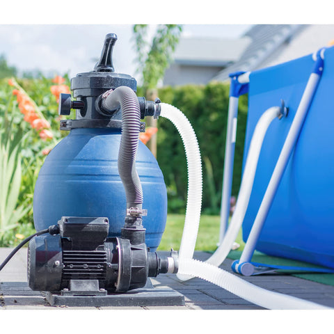 GUEQUITLEX above-ground pool setup illustration and hose connection