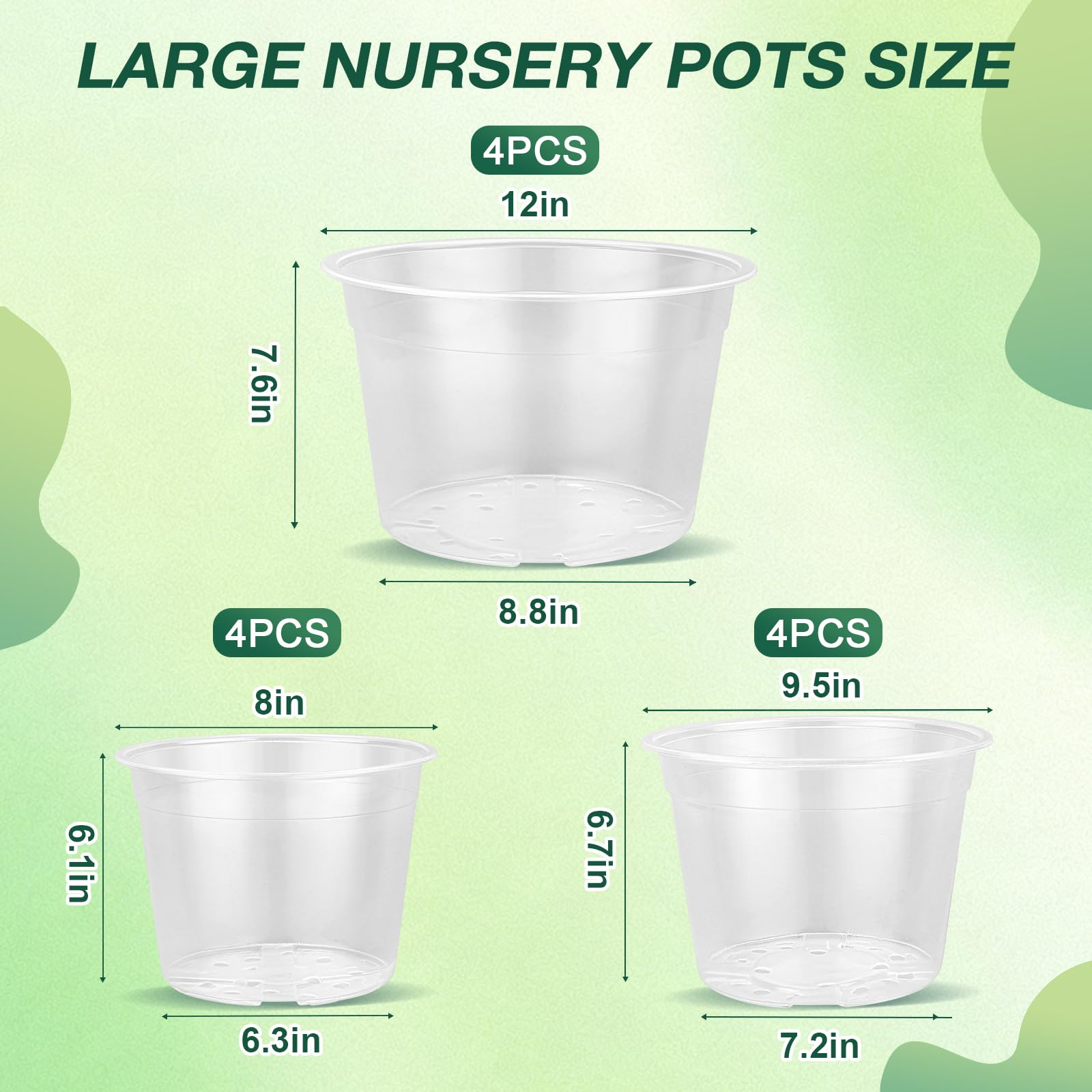GUGEMEI clear 10inch nursery pot with drainage for seedlings